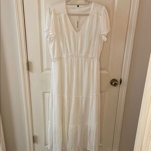 Amazon White Ruffled Tiered Maxi Dress